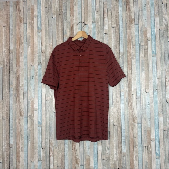 Lululemon L Evolution Short Sleeve Polo Shirt Red Nevis Stripe Savannah Black - Picture 2 of 5